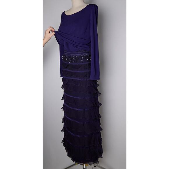 Neil Bieff Purple Skirt Set Sz 10 Long Sleeve Top Maxi Tiered Ruffle Formal Read - Picture 8 of 16